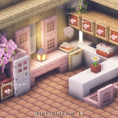 an image of a room with furniture and flowers on the windows, in animal crossing