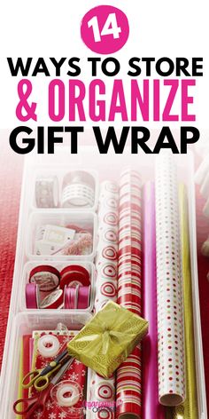 Don't miss these 14 wrapping paper storage ideas to help you get organized this year! Keep your wrapping paper organized with these easy ways to store and organize gift wrap, gift bags, bows and tape! #organizingideas #wrappingpaperstorage #giftwrapstorage #storagehacks #homeorganization #organizedfortheholidays How To Store Wrapping Paper And Bags, Gift Wrap And Bag Organization, Storing Wrapping Paper And Gift Bags, Organizing Wrapping Paper And Gift Bags, Storing Gift Bags And Tissue Paper, Container Store Gift Wrap Organizer, Home Edit Gift Wrap Storage, Organize Life