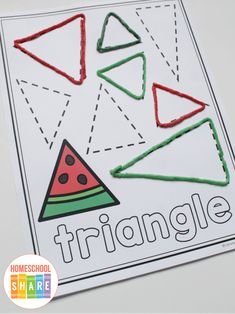 a piece of paper with the words triangle and a slice of watermelon on it