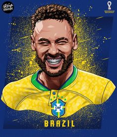 the face of brazil's soccer player neymil baazl is painted in yellow and blue