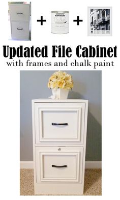 an updating file cabinet with drawers and chalk paint is featured in this postcard