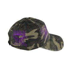 Small run distressed camo 5 panel hats with oversized art on the front and side panels. Art by Akobi Williams. Embroidered and Finished in NYC Distressed Camo Pattern Mad Disrespectful This One Has Purple Threads Camouflage Baseball Cap With Curved Bill For Streetwear, Streetwear Camouflage Baseball Cap With Curved Bill, Camouflage Flat Bill Baseball Cap For Streetwear, Curved Bill Camouflage Hats For Streetwear, Military Style Baseball Cap For Streetwear, Military Style 5-panel Baseball Cap For Streetwear, Camouflage 5-panel Hat For Streetwear, Military Style 5-panel Streetwear Hat, Panel Hats