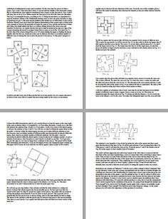 four pages with different shapes and numbers on them, each containing the same number of squares