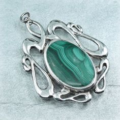 Vintage rare sterling 925 silver handmade pendant with oval malachite, silver tested Silver Malachite Pendant Necklace, Savannah Ga, Handmade Pendant, Handmade Pendants, Savannah, Handmade Silver, Pendant Necklaces, Jewelry Necklace Pendant, 925 Silver