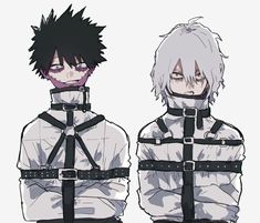 two anime characters wearing black and white outfits