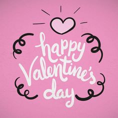 the words happy valentine's day written in white on a pink background with a heart