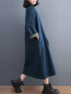 Sku CY-!125365 Material < 30% Polyester , Denim , >70%Cotton Style Loose , A-line , Long Sleeves Feature Pockets , Fringed , Split-joint Neckline Round-neck Occasion Vintage , Leisure Fashion Seasons Spring , Autumn Type Midi Dresses Color BLUE Size M,L,XL,2XL Please consult the size chart we provide for this item's measurements to help you decide which size to buy.Please note: There may be 1-3cm differ due to manual measurement. CMINCH Bust Raglan Sleeve Length Sleeve Opening M 132 62 110 32 L Fall Denim Blue V-neck Denim Dress, Non-stretch Blue Denim Dress For Fall, Blue Relaxed Fit Denim Dress For Fall, Indigo Long Sleeve Denim Dress With Pockets, Blue Denim Dress For Winter, Winter Blue Cotton Denim Dress, Blue Denim Winter Dress, Winter Long Sleeve Cotton Denim Dress, Indigo Long Sleeve Dress With Pockets