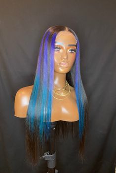 Custom mad wigs, Custom wigs, Lace front wigs Galaxy Wig Hair Colors, Blue Lace Wig, Female Hairstyles, Fav Products, 13x4 Lace Front Wig, Purple Wig, Hair For Women, Glueless Wigs, Black Hair Color