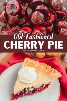 an old fashioned cherry pie with whipped cream on top