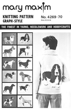 an old knitting pattern for a sweater with dogs on it and the words mary moxfm