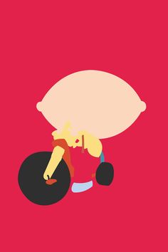 a person riding a bike with a large pillow on their back, in the middle of a red background