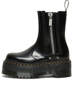 (WMNS) Dr. Martens 2976 Max Leather Platform Chelsea Boots 'Black' 26903001 Leather Moto Boots With Zipper For Streetwear, Black Leather Chelsea Boots For Streetwear, Black Leather Moto Boots With Zipper, Modern Black Boots With Leather Footbed, Black Leather Platform Boots With Zipper, Black Chelsea Boots With Zipper And Round Toe, Black Chelsea Boots With Zipper Closure, Modern Black Platform Chelsea Boots, Black Leather Chelsea Boots With Platform