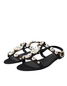 DOLCE & GABBANA Gorgeous brand new with tags, 100% Authentic Dolce & Gabbana leather embellished flats sandals. Model: Flat sandals Material: 100% Leather Colour: Black Leather sole Buckle closure Logo details Made in Italy Very exclusive and high craftsmanship