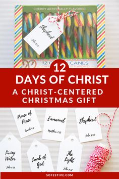 twelve days of christ christmas gift tags with candy canes and twine on top