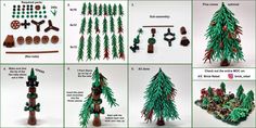 the instructions for making a christmas tree made out of legos are shown in several different ways