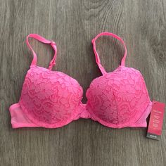 Super Cute And Bright! New With Tags. Pink Lace Bra, Womens Lingerie, Padded Bralette, Cute Bras, Black Bralette, Night Wear, Bra Panty, Bras And Panties, Bra Styles