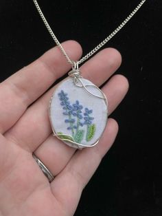 This dainty and nature inspired pendant is embroidered, depicting lavender and hand wired wrapped. You're sure to feel beautiful and unique wearing this handmade piece. Please note that these are handmade, and perfection has no place in art, so every pendant is different and unique and will not look exactly as pictured. Bohemian Jewelry With Floral Embroidery For Gifts, Handmade Lavender Pendant Necklace, Lavender Wire Wrapped Necklace For Gift, Feel Beautiful, Choker Necklaces, Wrapped Pendant, Wire Wrapped Pendant, How To Feel Beautiful, Nature Inspired