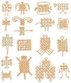 an orange and white drawing of different designs