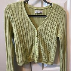 Lime Green Knit Sweater, Crop Cable Knit Cardigan, Hollister, Size Large, Tags Still On, Never Worn- Perfect Condition! Green Casual Cable Knit Cardigan, Fitted Green Cable Knit Cardigan, Spring Green Cable Knit Cardigan, Green Cable Knit Spring Cardigan, Green Cable Knit Cardigan For Spring, Casual Fitted Cable Knit Cardigan, Fitted Cable Knit Casual Cardigan, Hollister Cardigan, Slouchy Cardigan