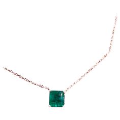 Stunning drop solitaire Colombian natural emerald pendant necklace features an emerald l cut, medium green natural Colombian emerald weighing 1.15 carats. Set in 18K Yellow Gold setting and fixed to an 18 Inches long, gold chain. Very style good for everyday wear! Emerald Cut Green Diamond Necklace, Emerald Cut Green Diamond Gemstone Necklace, Luxury Emerald Necklace With Prong Setting, Luxury Green Necklace With Prong Setting, Formal Emerald Necklace With Square Pendant, Emerald Cut Green Diamond Necklace Gift, Emerald Pendant Necklace With Diamond Cut, Luxury Green Emerald Cut Necklace, Green Diamond Cut Emerald Pendant Necklace