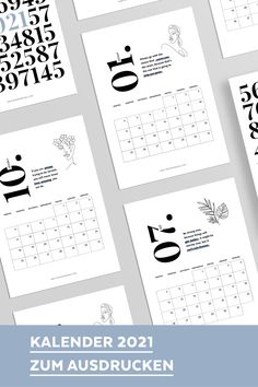 several calendars with numbers and symbols on them, all in black and white colors