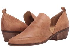 Lucky Brand Mahzan - Women's Slip on  Shoes : Tan : Update your wardrobe with the Lucky Brand Mahzan booties. Heeled ankle boots feature a soft leather upper. Slip-on wear with cutout sides and a pointed-toe silhouette. Leather lining with a lightly-padded, fixed footbed. Stacked heel and a synthetic outsole. Imported. Measurements: Heel Height: 1 1 4 in Weight: 9 oz Product measurements were taken using size 6.5, width M. Please note that measurements may vary by size. Pointed Toe Leather Sole Booties For Fall, Fall Pointed Toe Booties With Leather Sole, Fall Booties With Leather Sole And Pointed Toe, Pointed Toe Booties With Leather Sole For Fall, Spring Workwear Boots With Flat Heel, Fall Boots With Leather Footbed And Pointed Toe, Spring Pointed Toe Booties With Reinforced Heel, Fall Boots With Textured Sole And Pointed Toe, Leather Booties With Flat Heel For Work