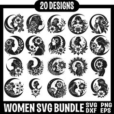 20 designs for women's svg bundle with flowers and sunflowers on them