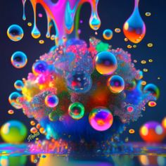 colorful bubbles are floating in the water