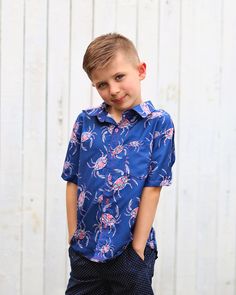 Dress up your dapper dude with these colorful button-ups. Front: 100% polyester Back: 100% cotton Hand wash; hang dry Blue Shirt With Snap Buttons For Summer, Blue Summer Shirt With Snap Buttons, Rainbow Leggings, Sequin Leggings, Dapper Dudes, Mommy And Son, Boy Blue, Tee Dress, Button Shirt