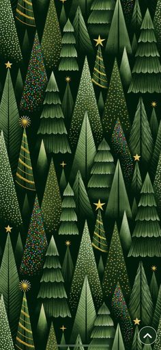 a green christmas tree pattern with gold stars on the top and trees in the bottom