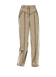 a drawing of a woman's pants with buttons on the bottom and side pockets