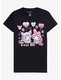 My Melody & Kuromi Black Slumber Party Pastel Girls T-Shirt Kuromi Black, Matching Stuff, Girls Slumber Party, Pastel Girl, My Melody Kuromi, Hello Kitty And Friends