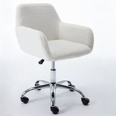 This chair is made of soft faux fur add fabric material which will ensure the comfort and the chrome metal base is durable enough for long time use. The cute chair will perfect for woman and girls and will matches well with any of your rooms. Latitude Run® | Latitude Run® Task Chair 21.6 W x 15.7 D in brown / gray / Upholstered in White | 21.6" W X 15.7" D | Wayfair Cute Desk Chair, Dressing Chair, White Office Chair, Adjustable Office Chair, Swivel Chair Desk, Home Office Chair, Adjustable Chairs, White Office, Vanity Chair