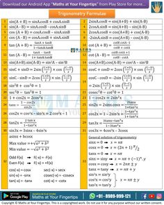 an exercise sheet with the answers for trigonomery formulas and their functions