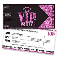 a ticket for a party with pink glitters and a crown on the front is shown