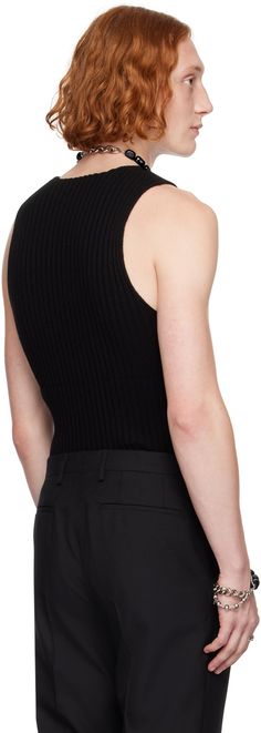 Rib knit cashmere tank top. Crewneck. Supplier color: Black Black Ribbed Cashmere Top, Black Sleeveless Fine Knit Tank Top, Fitted Cashmere Sleeveless Vest, Sleeveless Cashmere Tops For Work, Fitted Sleeveless Cashmere Vest, Black Fine Knit Sleeveless Top, Black Sleeveless Fine Knit Top, Dries Van Noten, Rib Knit