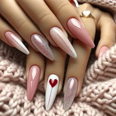 Nails With Design, Gel Nail Ideas, Makeup Nails Designs, Love Nail Art, Ideas Uñas, February Nails, Almond Nails Designs, Valentine Nails, Pretty Nail Art Designs