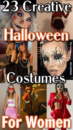 These are the most creative Halloween costumes for women this year! From The Joker to Barbie to horror movie icons to duo to trio or groups, here are the best Halloween costume ideas women can recreate for a Halloween Party! #Halloweencostumes #women Diy Halloween Costume Ideas For Women, Halloween Costumes Women's, Easy Horror Costumes For Women, Zombie Diy Costume Women, Costume With Face Paint, Halloween Costumes Zombie Women, Halloween Movie Costumes Women, Creative Scary Halloween Costumes, Scary Women Costumes