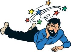 a man laying on the ground with stars coming out of his mouth and hands behind his head