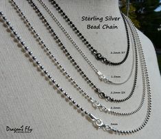 Sterling Silver Bead Chains - new the 1.5mm size Silver Chain Necklace With Lobster Clasp And Round Beads, Silver Necklace With Box Chain And Round Beads, Adjustable Ball Chain Necklace As Gift, Adjustable Ball Chain Necklace For Gift, Silver Charm Necklaces With Round Beads And Lobster Clasp, Silver Charm Necklace With Round Beads And Lobster Clasp, Silver Charm Necklaces With Round Beads And Adjustable Chain, Silver Chains, Silver Coat