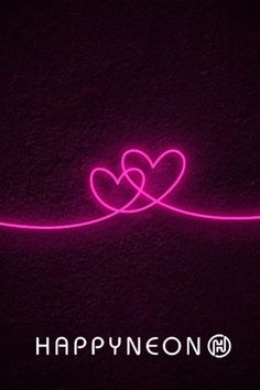 two hearts on a purple background with the words happyneon written below it in neon pink