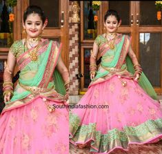 Designer Half Saree by Aurum Studio Lehenga Saree Design, Half Sarees, Gaun Fashion, Kids Dress Wear