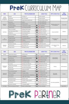 the printable prek curriculum map for students to use in their homes and classrooms