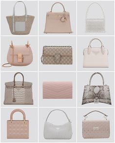 many different types of purses and handbags