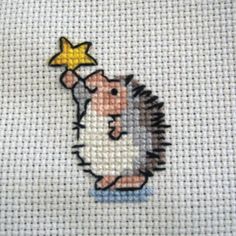 a cross stitch picture of a hedge holding a star