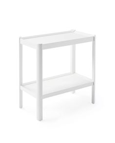 a white table with two shelves on each side