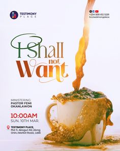 an advertisement for a coffee shop with liquid pouring out of a cup