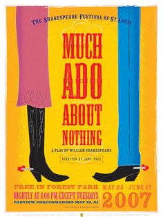 the poster for much ado about nothing, featuring two women in pink and blue