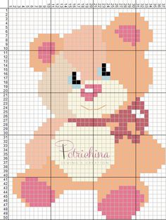 a cross stitch pattern with a teddy bear