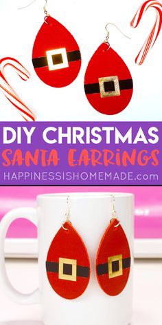 diy christmas ornament earrings with santa's face on them